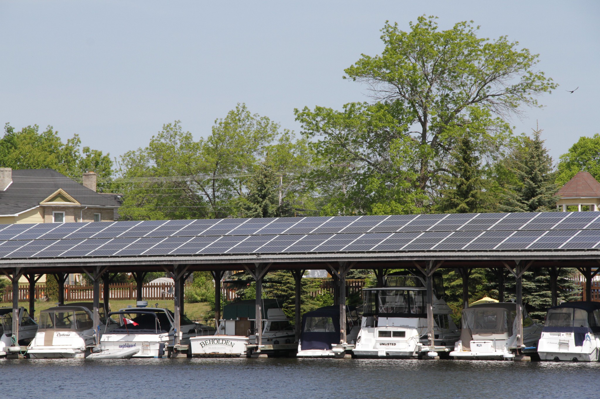 A solar installation on a boat shed at Bobcygeon, Ontario